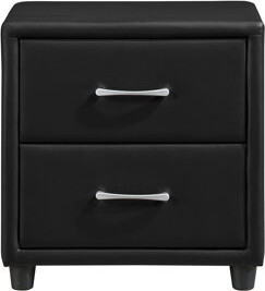 Stylish Black Faux Leather 2 Nightstand With Elegant Silver Tone Pull Handles Contemporary In Pulls