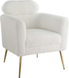 Accent Chair, White Faux Sherpa,Arm chair,Reading chair with Metal Leg