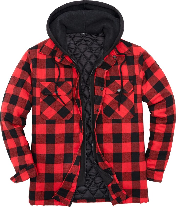 ZENTHACE Flannel Hooded Jackets for Men Quilted Flannel Shirt for Mens ...