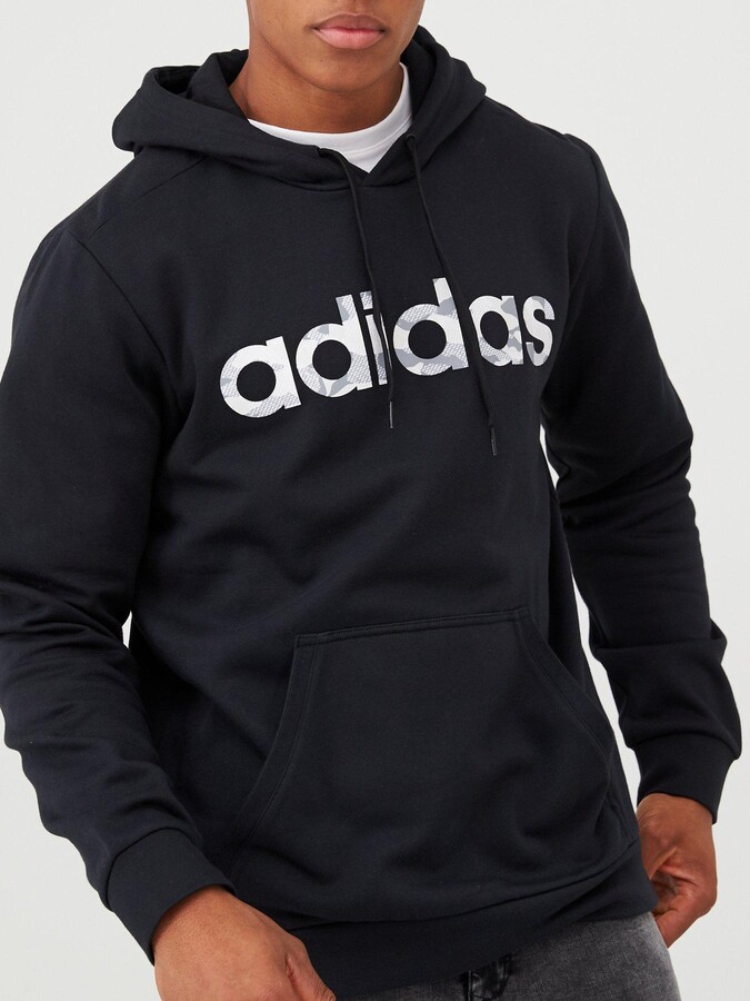 adidas Camo Linear Pullover Hoodie Black - ShopStyle