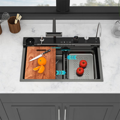 Petal Perfecto 30-Inch Multifunctional Stainless Steel Kitchen Sink With Smart LED Faucet And Ledge Workstation Design