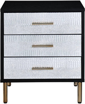 Everly Quinn 3 Nightstand With Metal Side Supports - Black, Silver And Gold For Bedroom Legged In Storage Solution