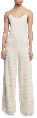 Alice + Olivia Athena Embroidered Flared Wide-Leg Silk Pants, Multi
