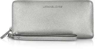 Michael Kors Jet Set Travel Large Silver Metallic Leather Continental Wallet