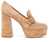 Thumbnail for your product : Gianvito Rossi Louise 70 Moccasin Suede Platform Pumps - Beige