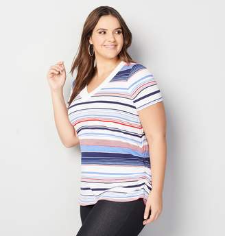 Avenue Multi Striped Side Ruched Tee