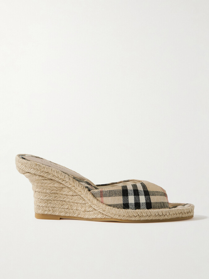 Burberry - Checked Canvas-jacquard Espadrille Wedge Mules - Neutrals