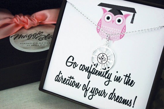 Etsy College Graduation Gift Her Graduation For Card Box Daughter Silver Compass Necklace