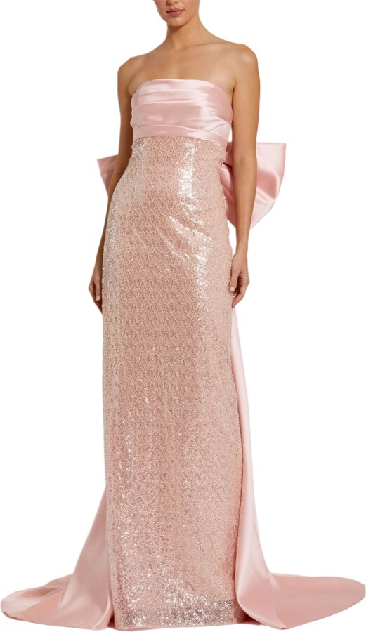 Mac Duggal Strapless Embellished Gown With Back Bow Detail