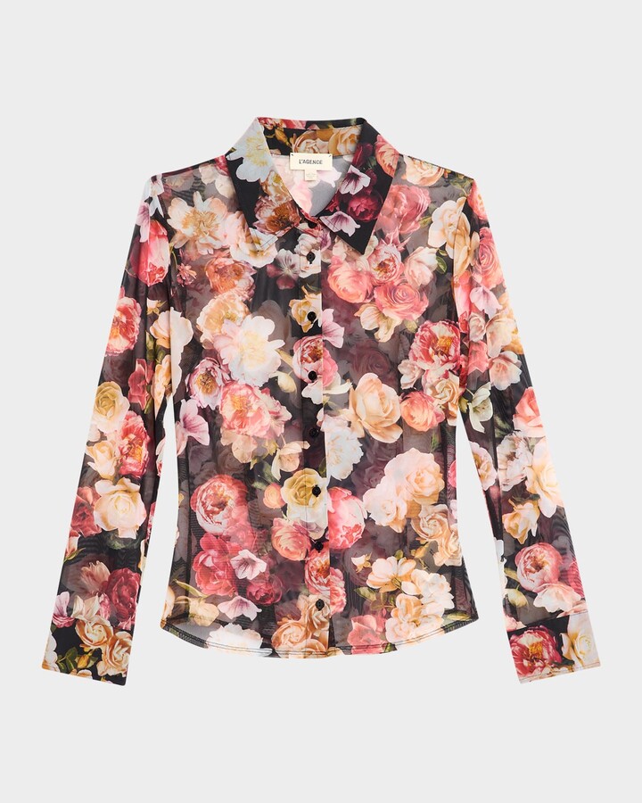 L'Agence Indiana Fitted Floral Mesh Blouse