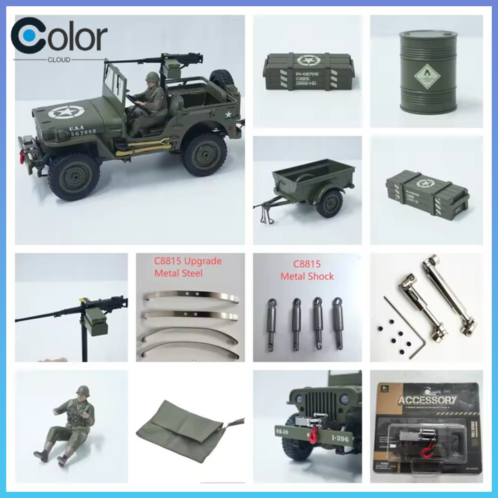 EVYVKV Jjrc C8815 Parts Rc Car 1941 Kip Willis 2.4g 4 Wheel Rtr Crawler Climbing Scale Military Truck Off Road Vehicle Toy Kids Gift