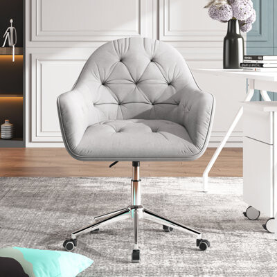 Mercer41 Liwia Velvet Upholstered Swivel & Adjustable-Height Task Chair with Chrome Metal Base
