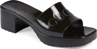 black rubber platform sandals