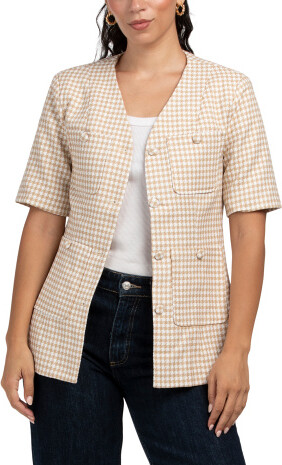 TJMAXX Houndstooth Pattern V-Neck Short Sleeve Jacket, Spandex/Polyester/Rayon