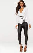 Thumbnail for your product : PrettyLittleThing Black Wrap Around Tie Blazer