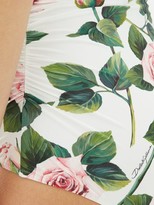 Thumbnail for your product : Dolce & Gabbana Halterneck Ruched Rose-print Swimsuit - White Print