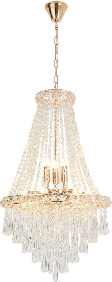 OUKANING 19.68 in. 9-Light Gold Chandelier Modern Luxury Empire Style with Crystal Shade