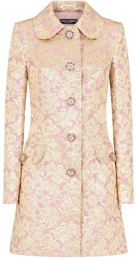 Pink Dolce And Gabbana Floral Coat Dolce Gabbana Jacquard Buttoned