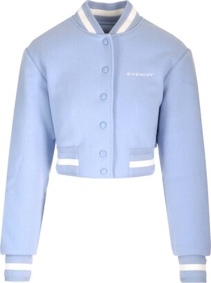 Women's 1946 Blue Cropped Varsity Jacket - Jackets Expert