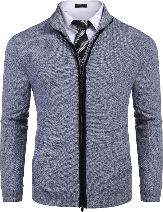 COOFANDY Men's Full Zip Cardigan Jumper Slim Fit Cotton Cable Knitted ...