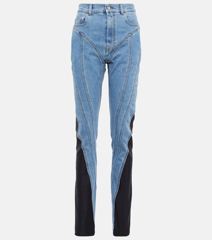 Thierry Mugler Jersey-paneled high-rise slim jeans