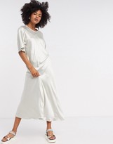 Thumbnail for your product : Weekday Tea satin midi dress in light beige