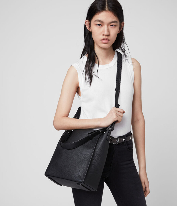AllSaints Leather Shoulder Bag - Black Shoulder Bags, Handbags