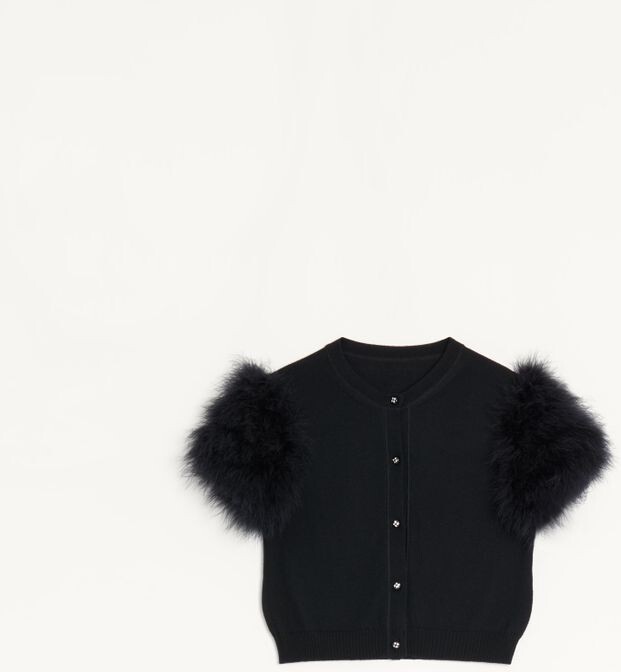 Valentino Wool Knit Cardigan With Feathers