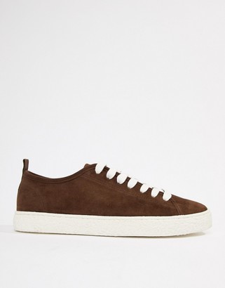 ASOS DESIGN Wide Fit trainers in brown faux suede with crepe look sole