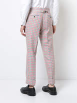 Thumbnail for your product : Thom Browne Mid-Rise Unconstructed Backstrap Trouser In Hopsack Check Double Woven Wool Crepe With Red, White And Blue Stripe Back