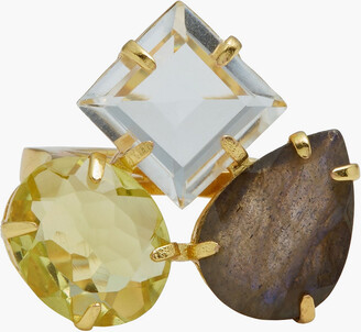 Bounkit Gold-tone. quartz and labradorite ring