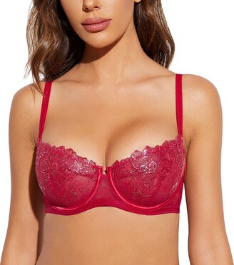 Women's See Through Unlined Sexy Lace Mesh Sheer Unpadded Demi Cup Bra  Underwire Bralettes