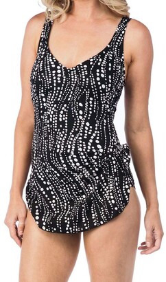Maxine Of Hollywood Women's Side Tie Wide Strap Sarong Swim Dress One Piece Swimsuit