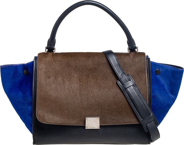 Celine Tri Color Leather And Pony Hair Medium Trapeze Top Handle Bag