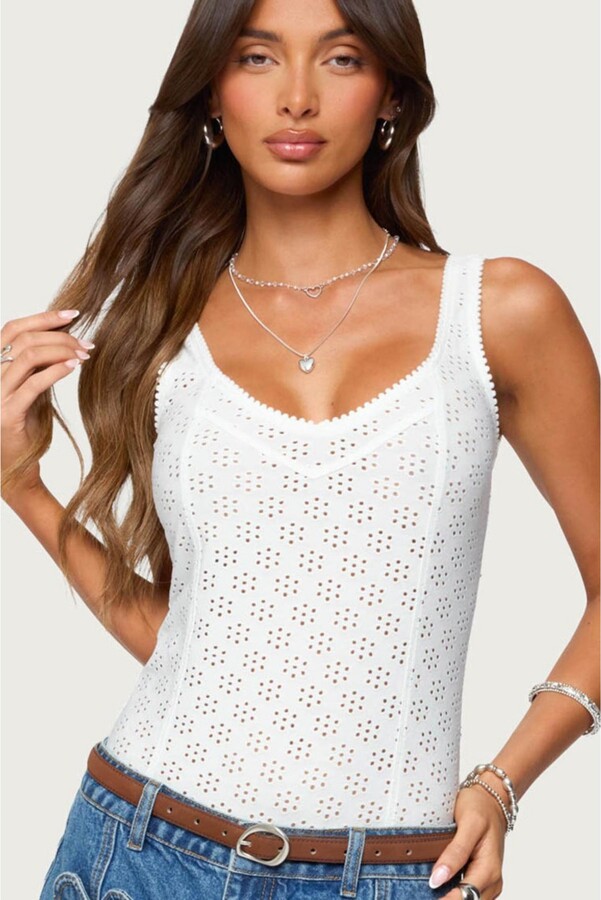 Edikted Womens Clementina Eyelet Bodysuit