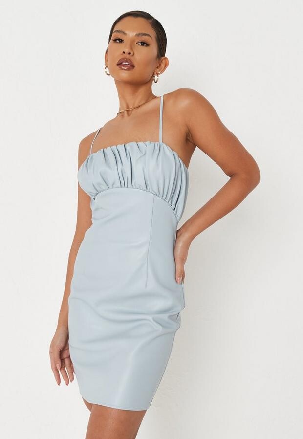 light blue leather dress
