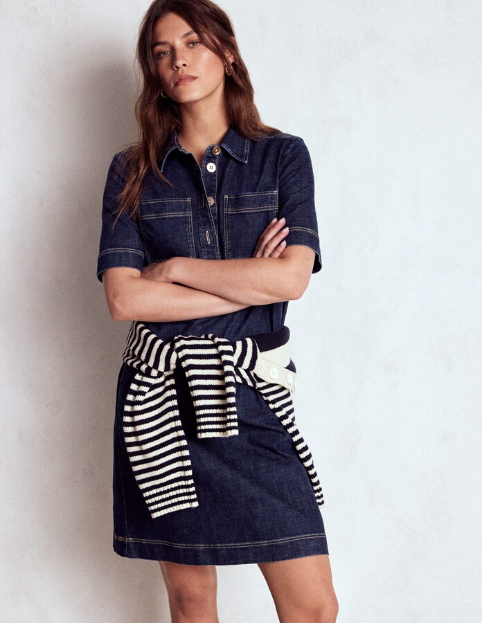 Zia Denim Pocket Shift Dress, Dark Indigo