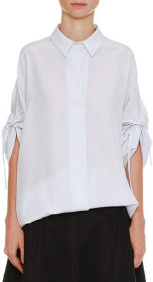 Jil Sander Spread-Collar Drawstring-Sleeves Button-Front Silk Blouse
