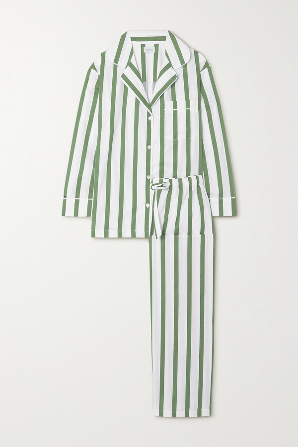 SKIMS Spa embroidered cotton-poplin pajama shirt - Pine
