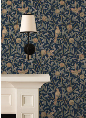 WallPops! Bird and Pomegranate Linen and Sage Peel and Stick Wallpaper