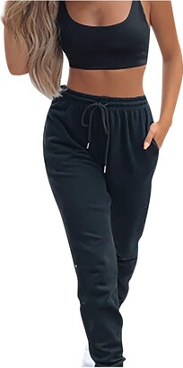 CHAOEN 100% Cotton Women's Jogger Pants Comfy Sweatpants Running Yoga  Joggers Stretch Active Loose Trousers with Pockets Black - ShopStyle