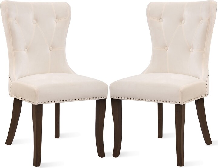 NINEDIN Solid Wood Upholstered Dining Chairs Chairs with Nailhead
