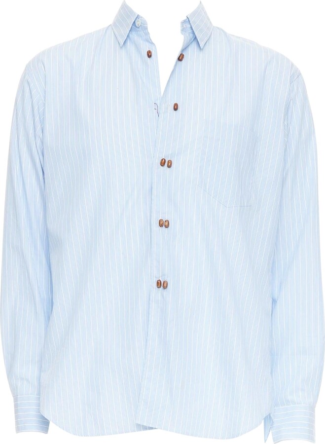 Comme des Garcons Shirt Blue White Stripes Bean Shaped Buttons Shirt S