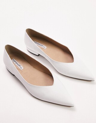 Topshop Caleb premium leather flat shoe in white