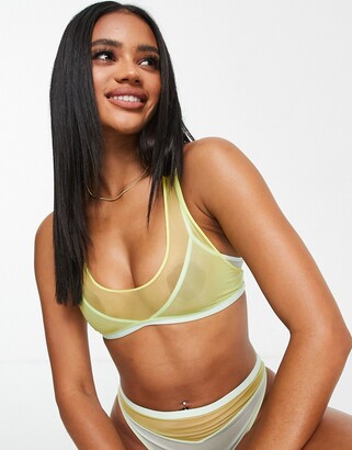 Calvin Klein One Pride Mesh unlined double layer bralet in yellow and blue  color block - ShopStyle Bras