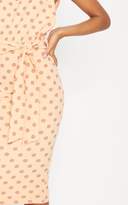 Thumbnail for your product : PrettyLittleThing Tangerine Polka Dot High Neck Tie Waist Midi Dress