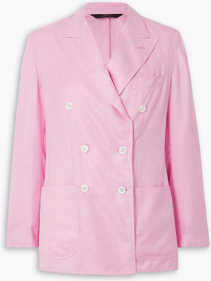 Brioni Double-breasted silk, cashmere and linen-blend blazer