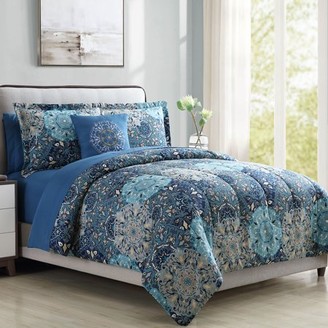 Modern Threads Bold Printed Damask Reversible 8-Piece Bed in a Bag Complete Bedding Set, Queen
