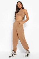 Thumbnail for your product : boohoo Rib Racer & Track Pant Set With Tab