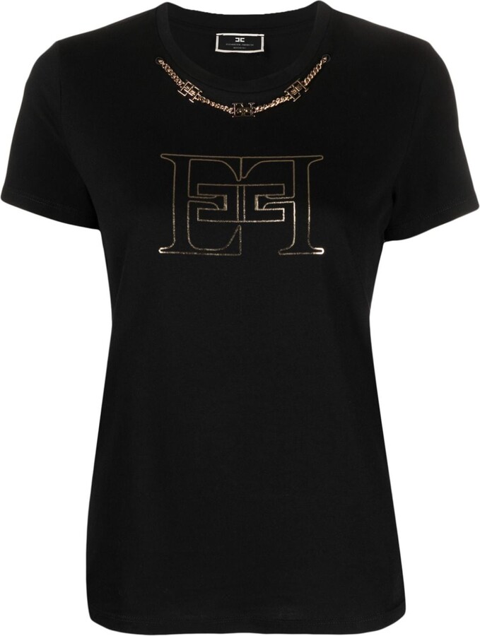 Elisabetta Franchi logo-print chain-embellishment T-shirt - ShopStyle